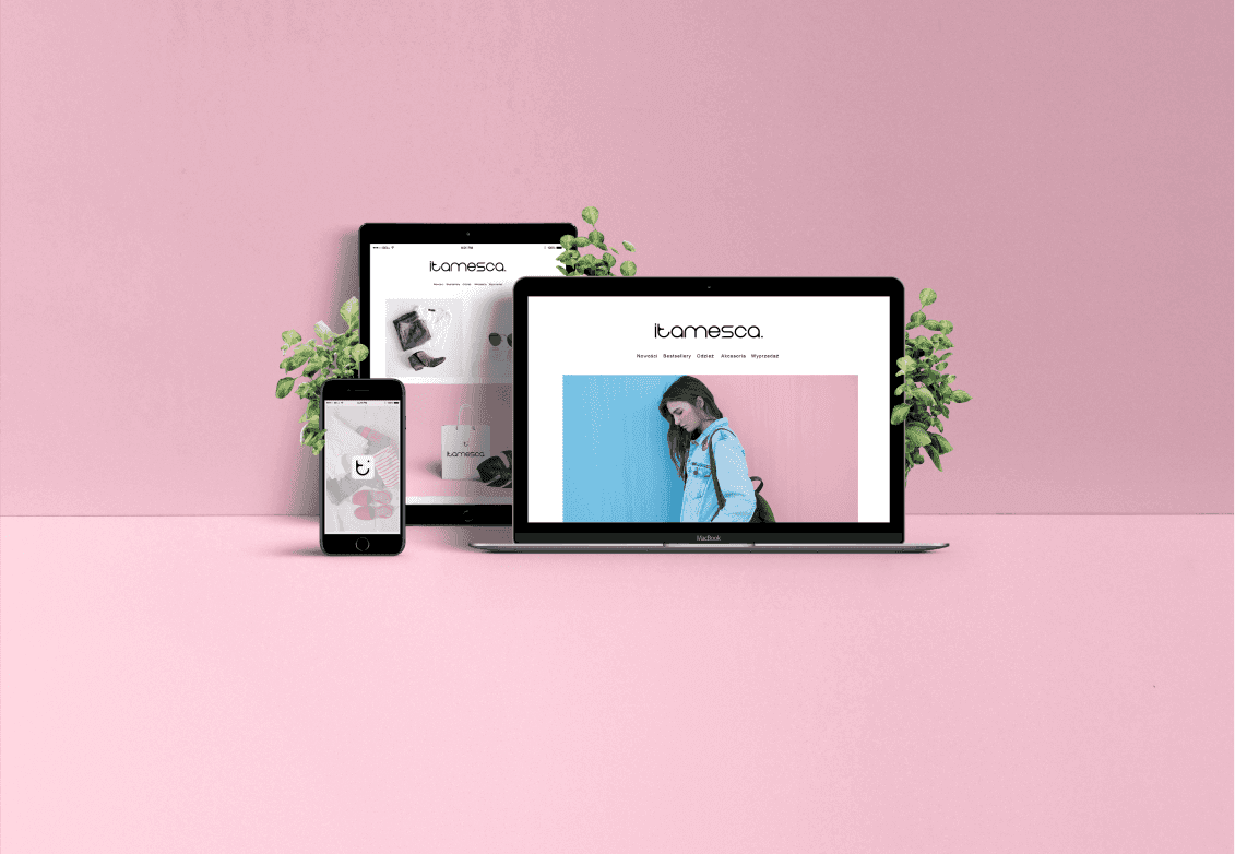 Logo displayed on a laptop, tablet and mobile screen with a website.