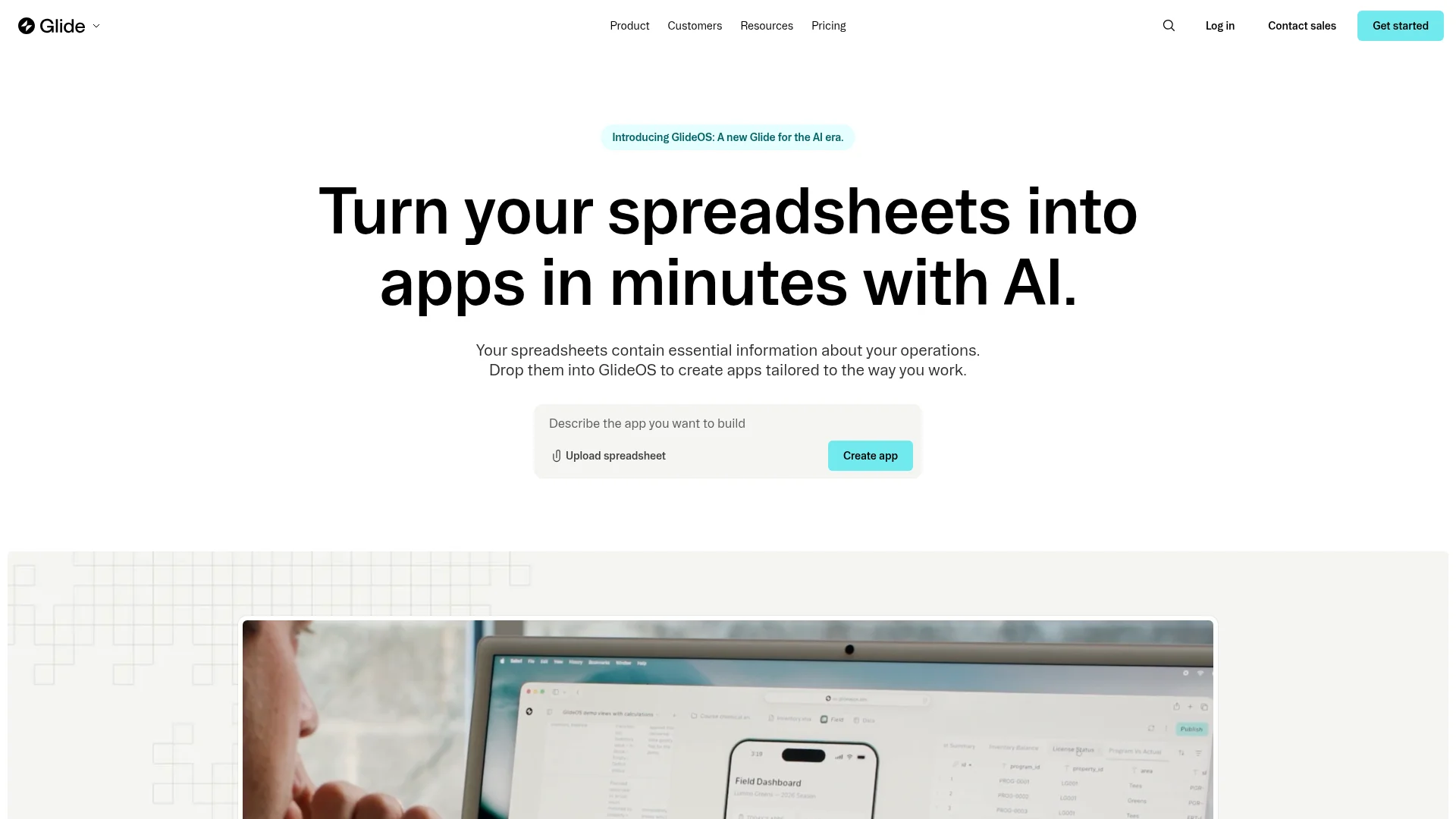 Glide no-code app builder homepage