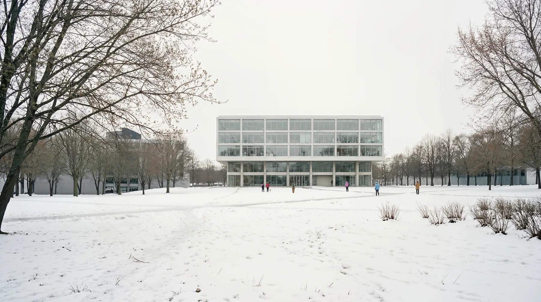 Interior laboratory corridor with natural light — Life Sciences building visualization