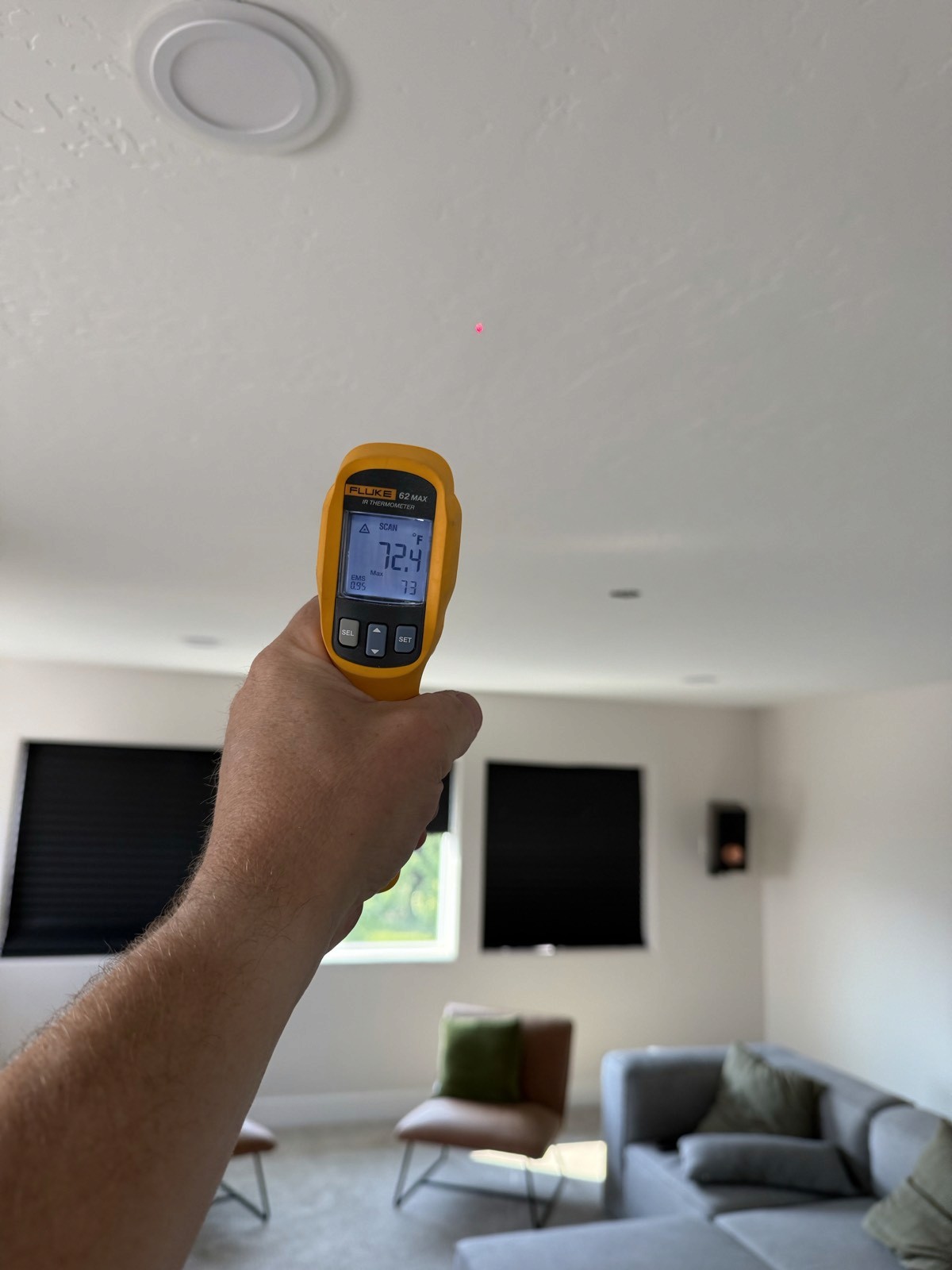 Temperature check at the bonus room ceiling with the finished room behind