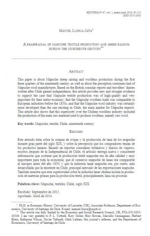 A Reappraisal of Mapuche Textile Production and Sheep Raising during the Nineteenth-Century