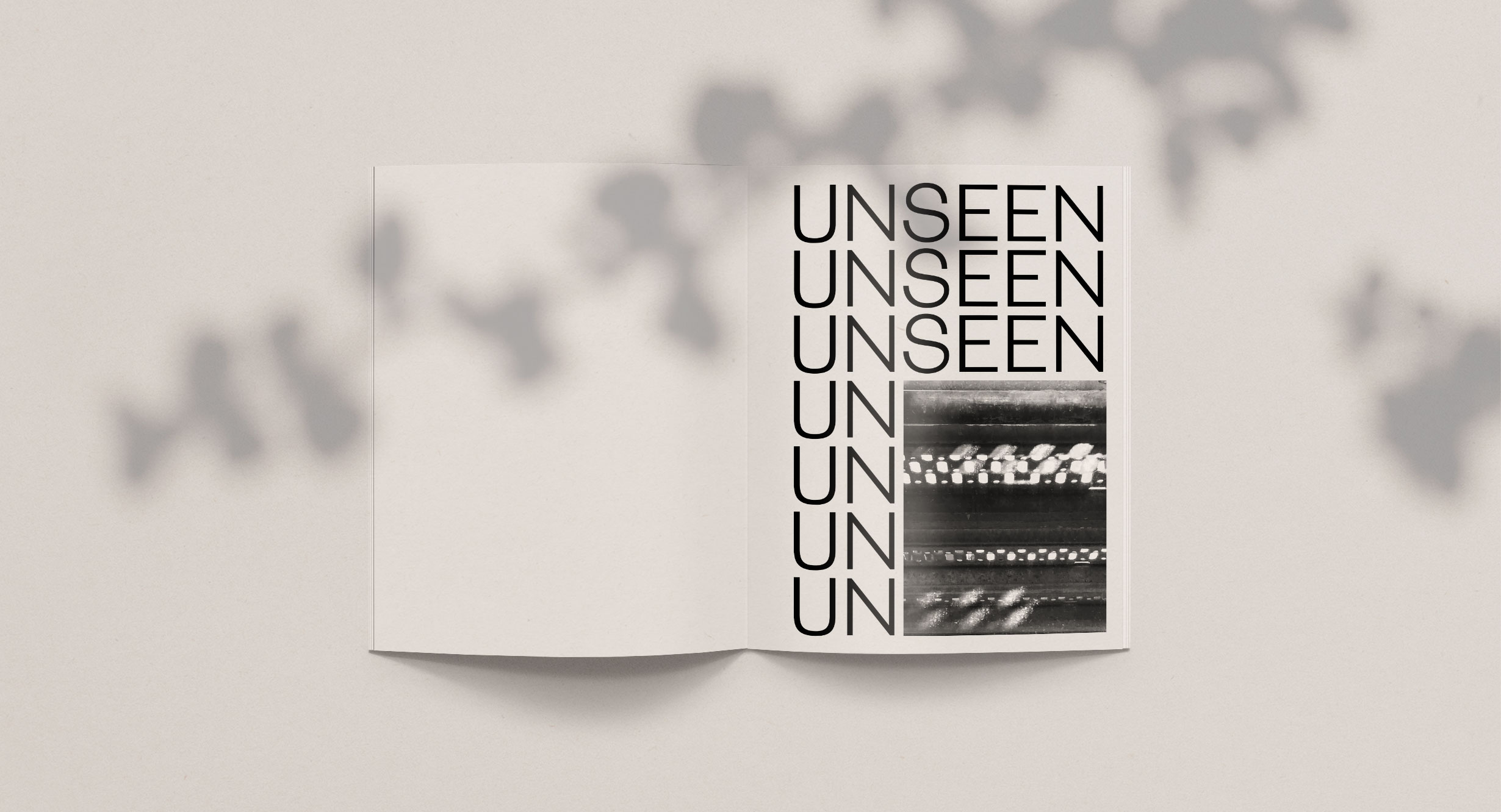 Unseen zine internal spread design.