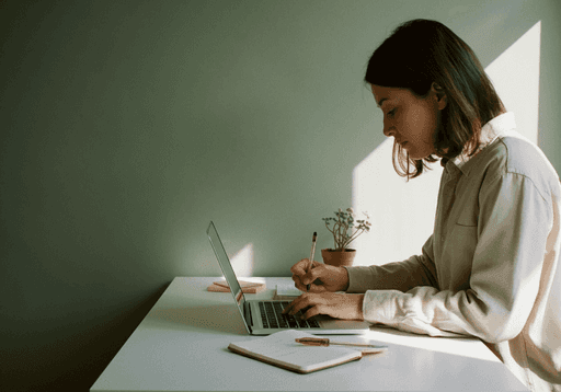 Femme travaillant sur un ordinateur portable, offrant des services de consultation en sécurité alimentaire