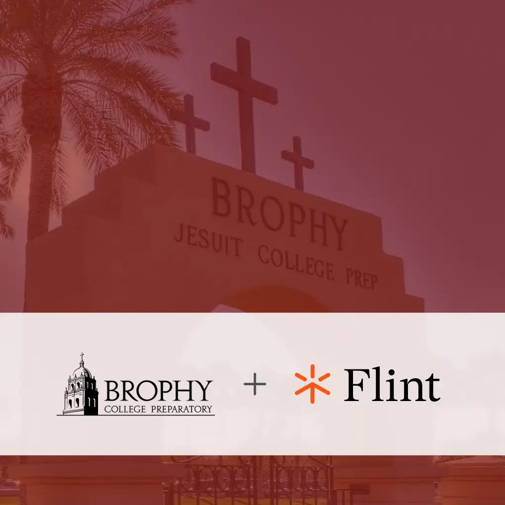 Brophy Prep logo plus Flint logo on Brophy Prep sign with red overlay