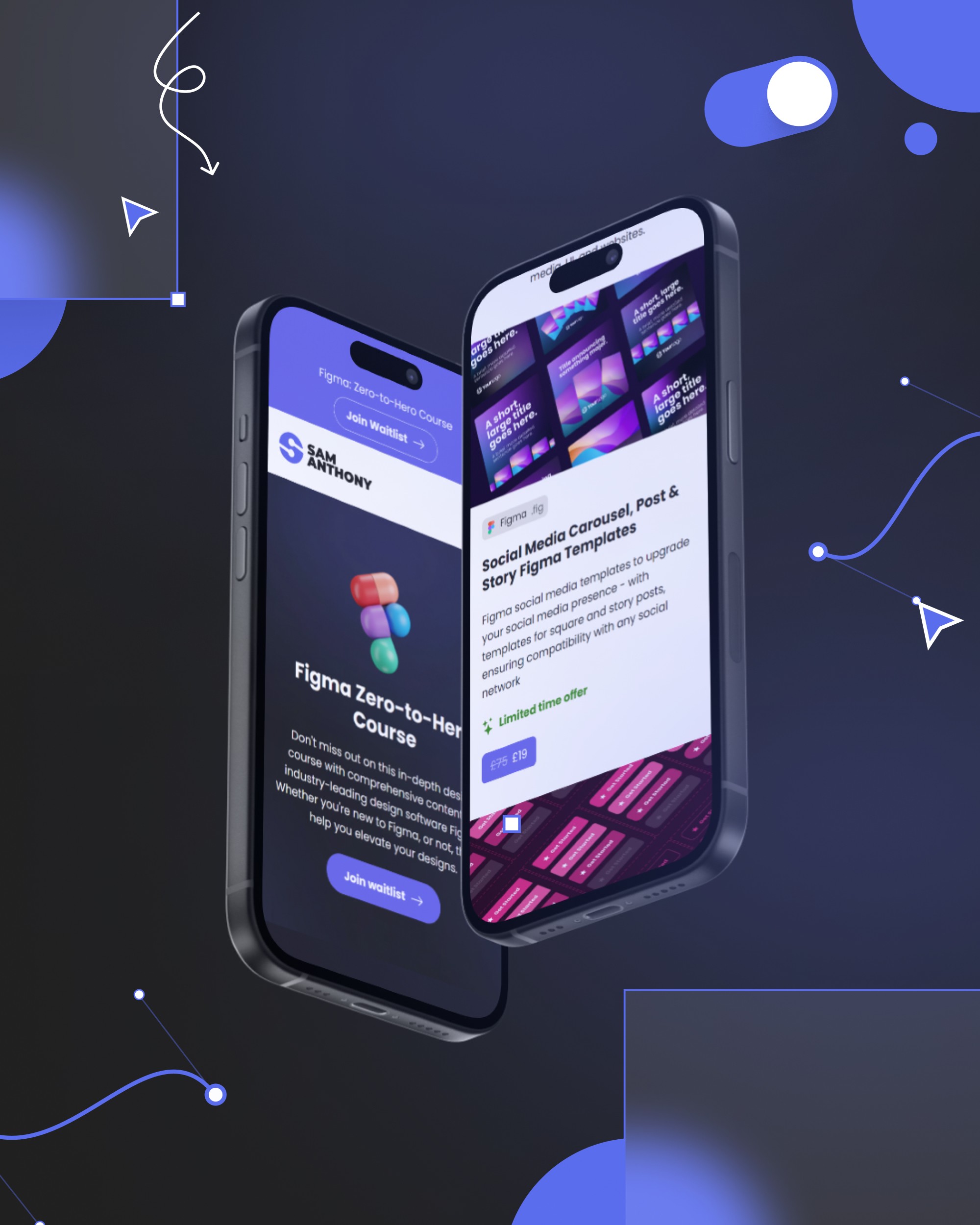 Two mobile phone UIs in a mockup