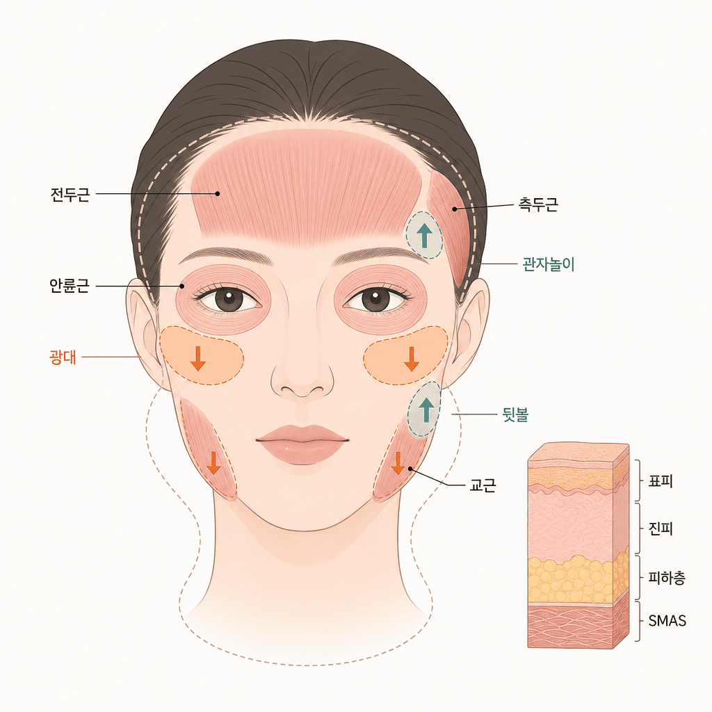 땅콩형 얼굴에서 줄이는 자리와 채우는 자리