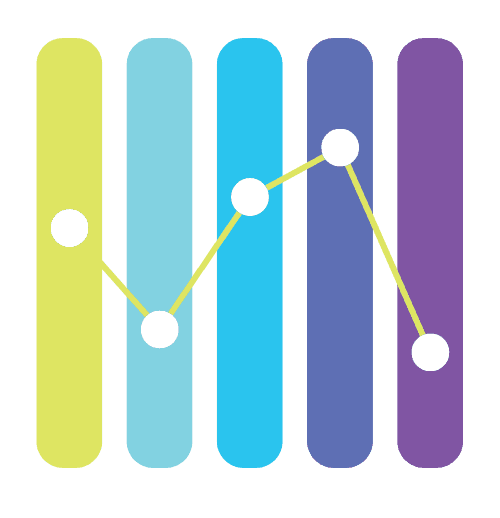 Five multi-colored vertical pillars with a graphical line running through the middle.