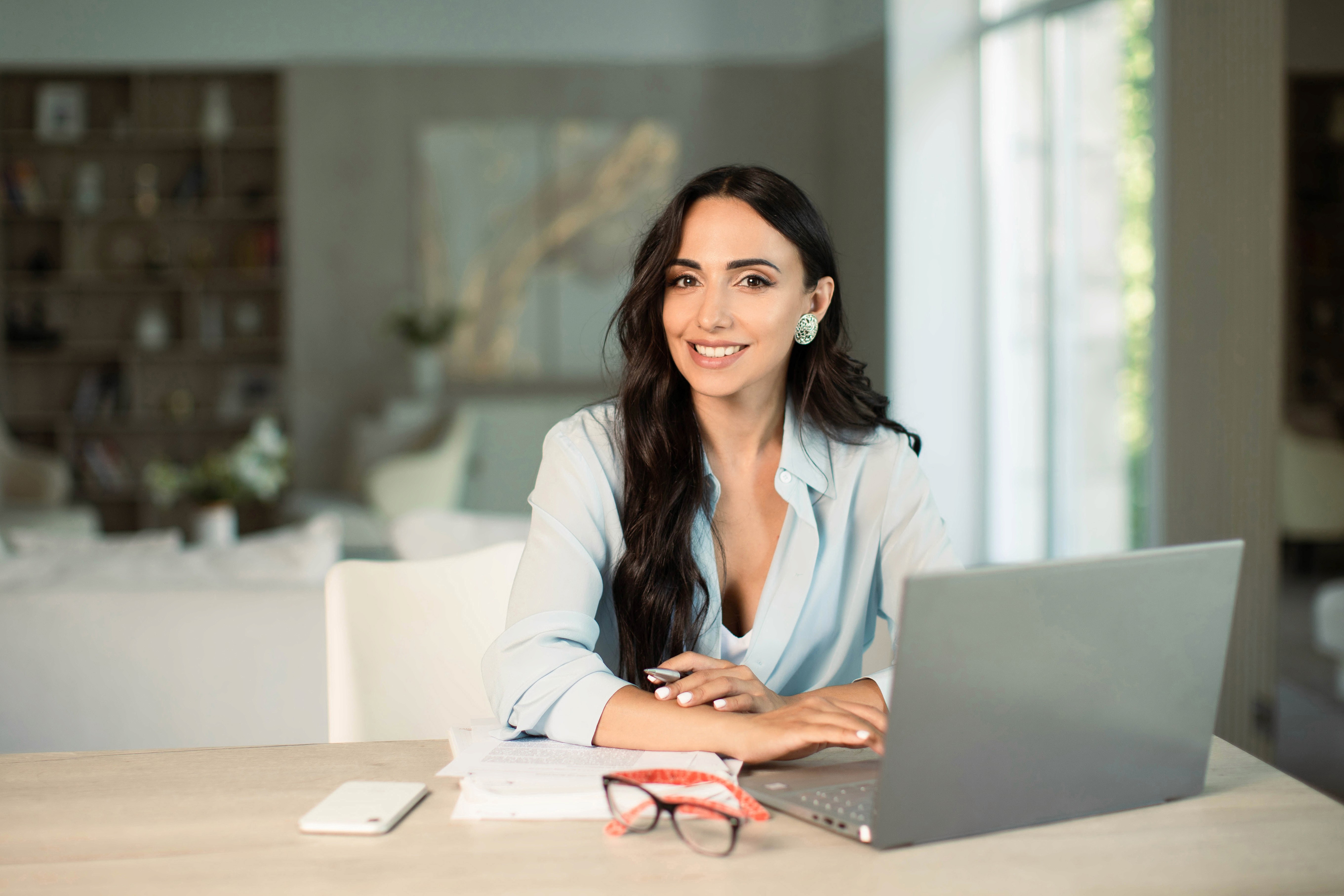 A woman using a laptop