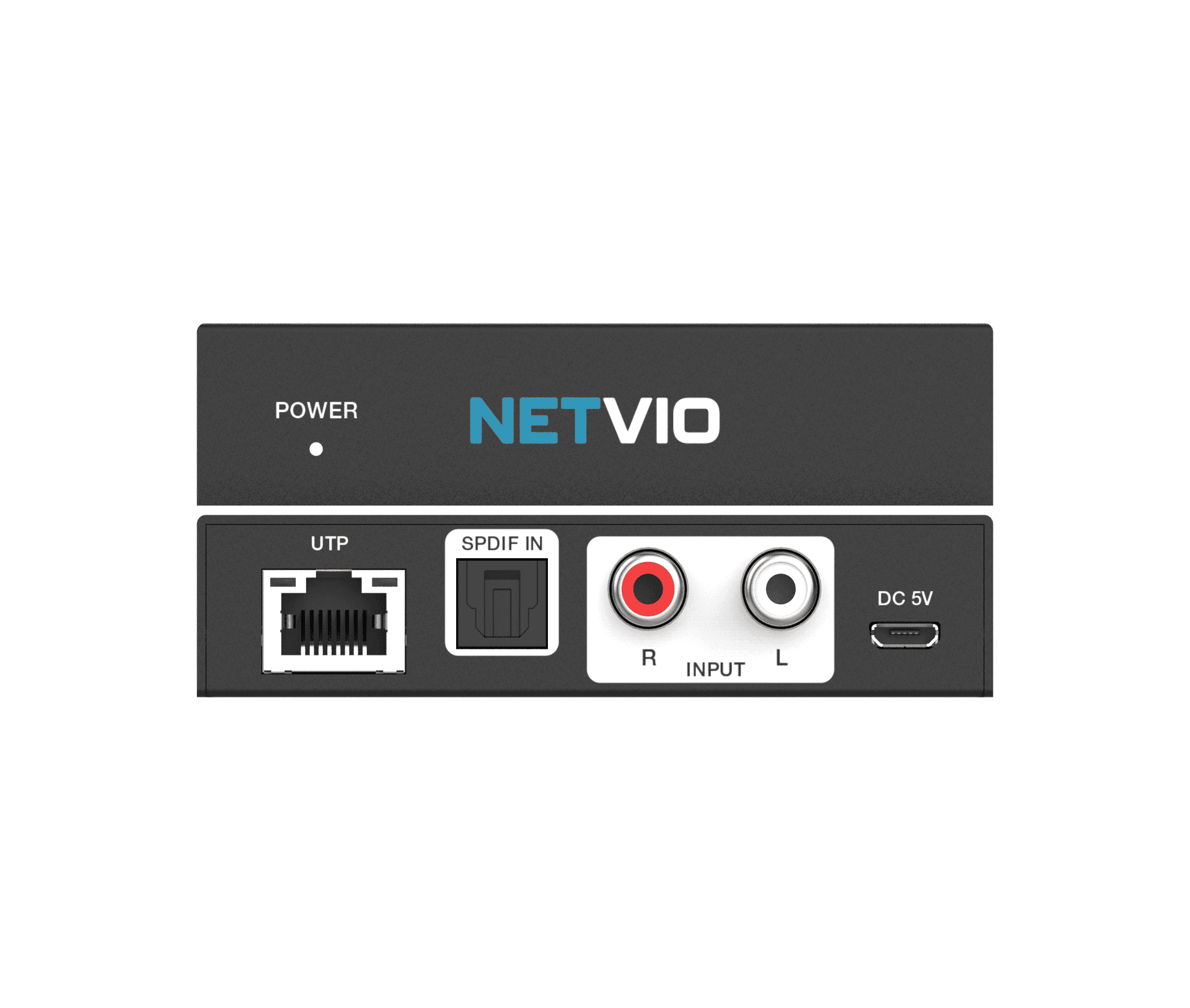 NETVIO device with UTP, SPDIF IN, RCA inputs, and DC 5V