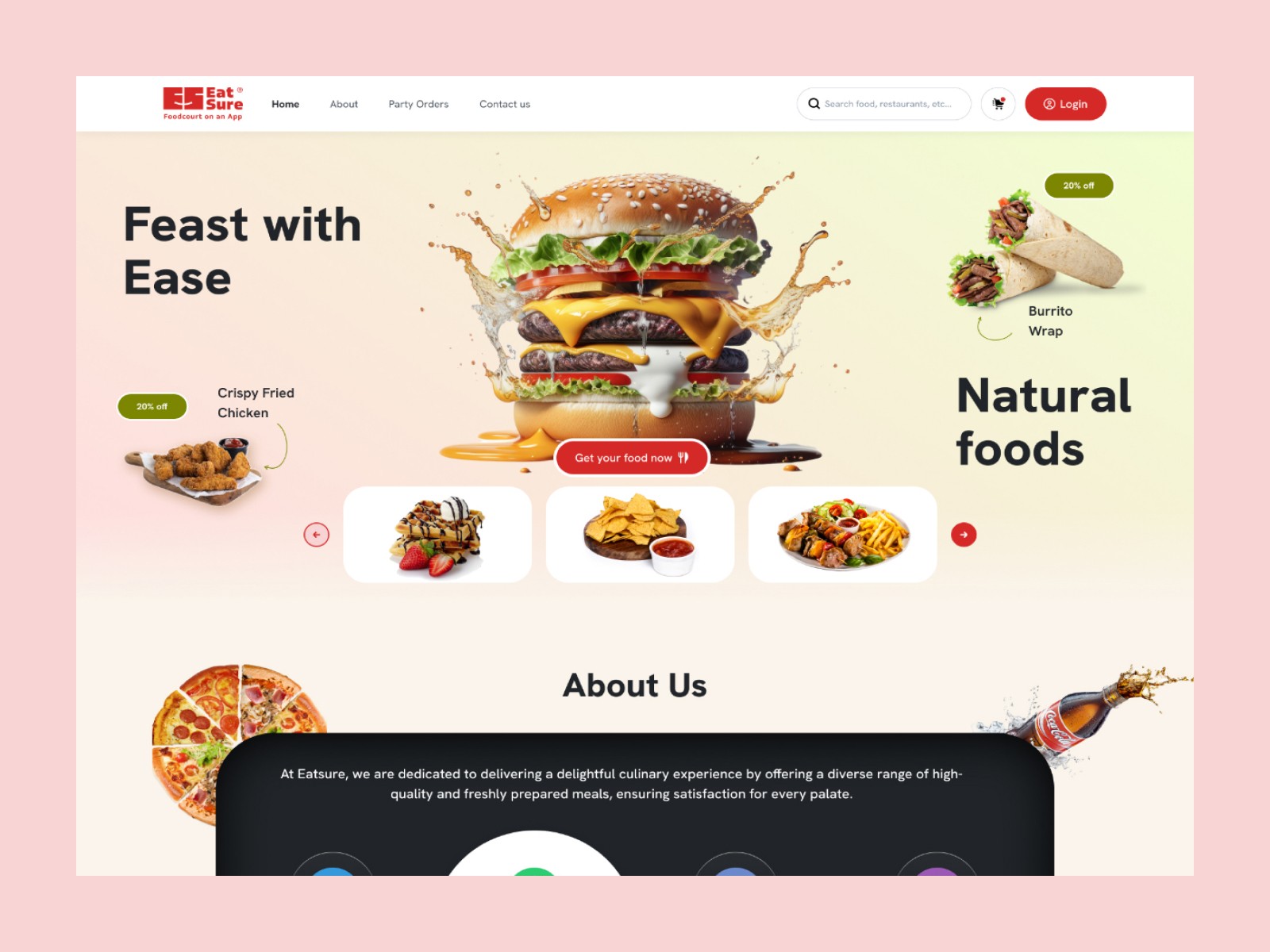 A header for desserts website with title "Cup cakes" to order it