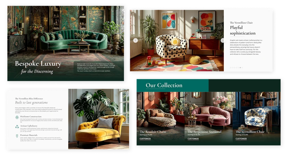 Vermillion Bliss various home page screens