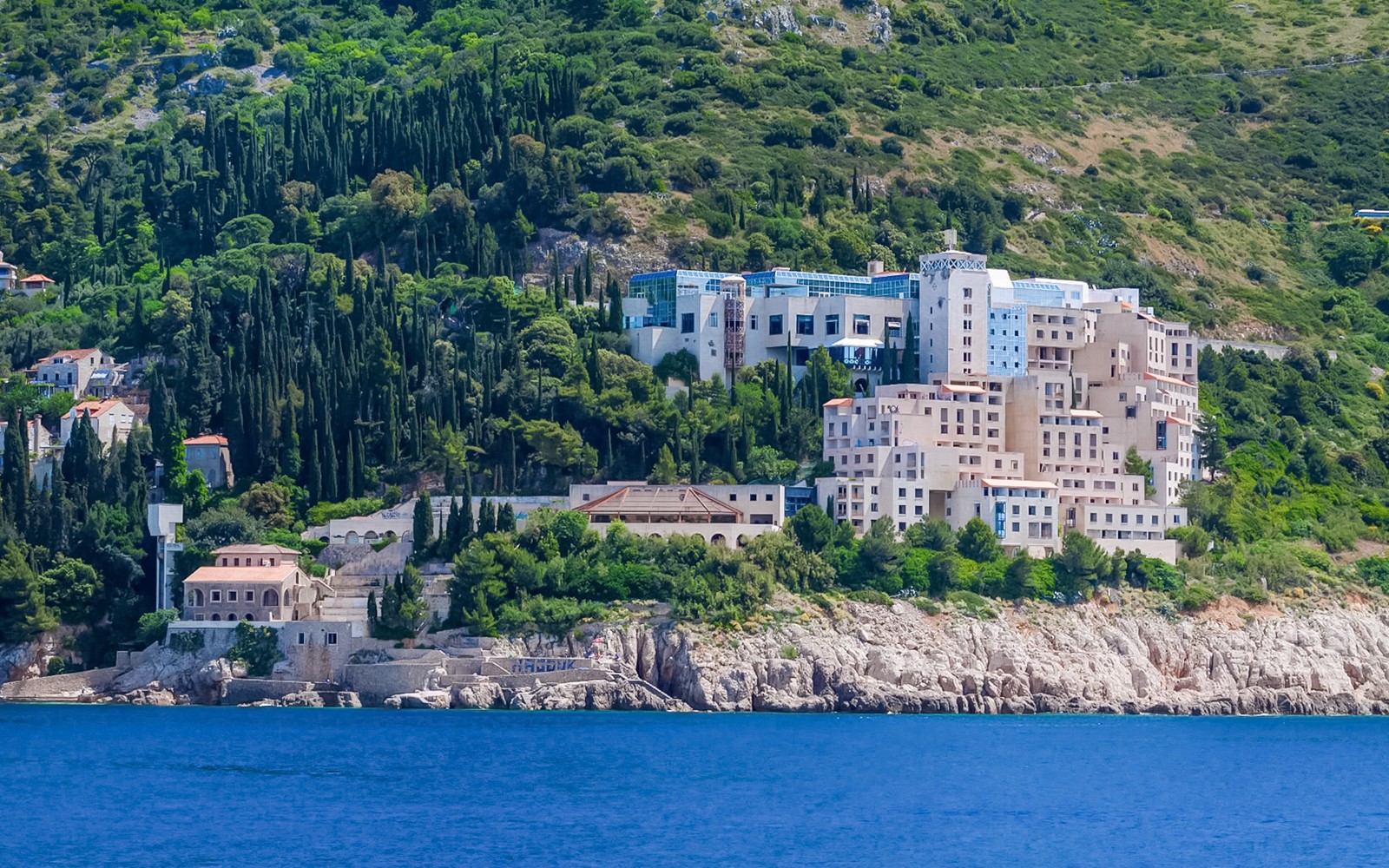 view of hotel belvedere dubrovnik during Game of Thrones Guided Boat Tour