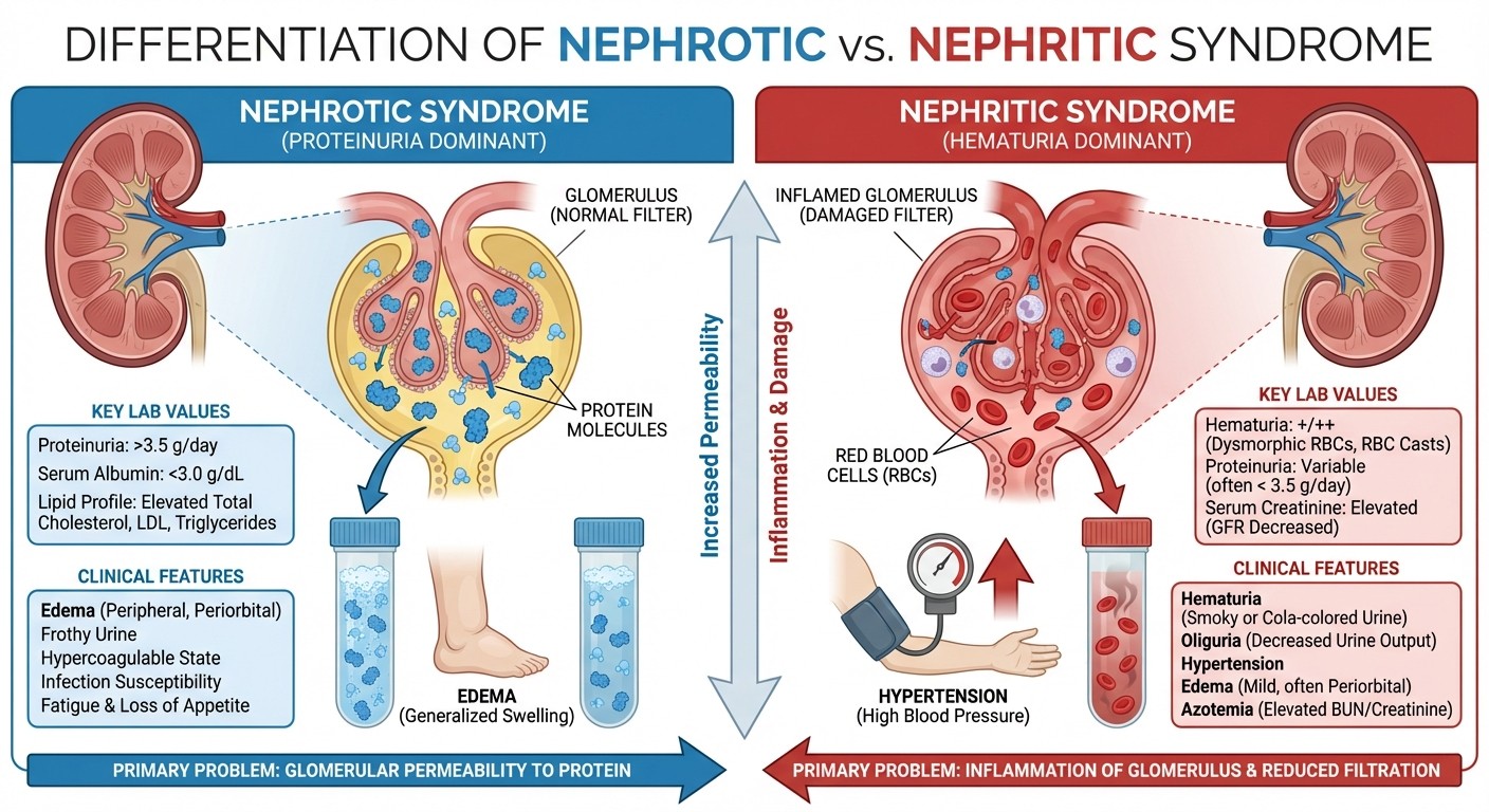 Nephrotic vs Nephritic Syndrome Comparison Diagram