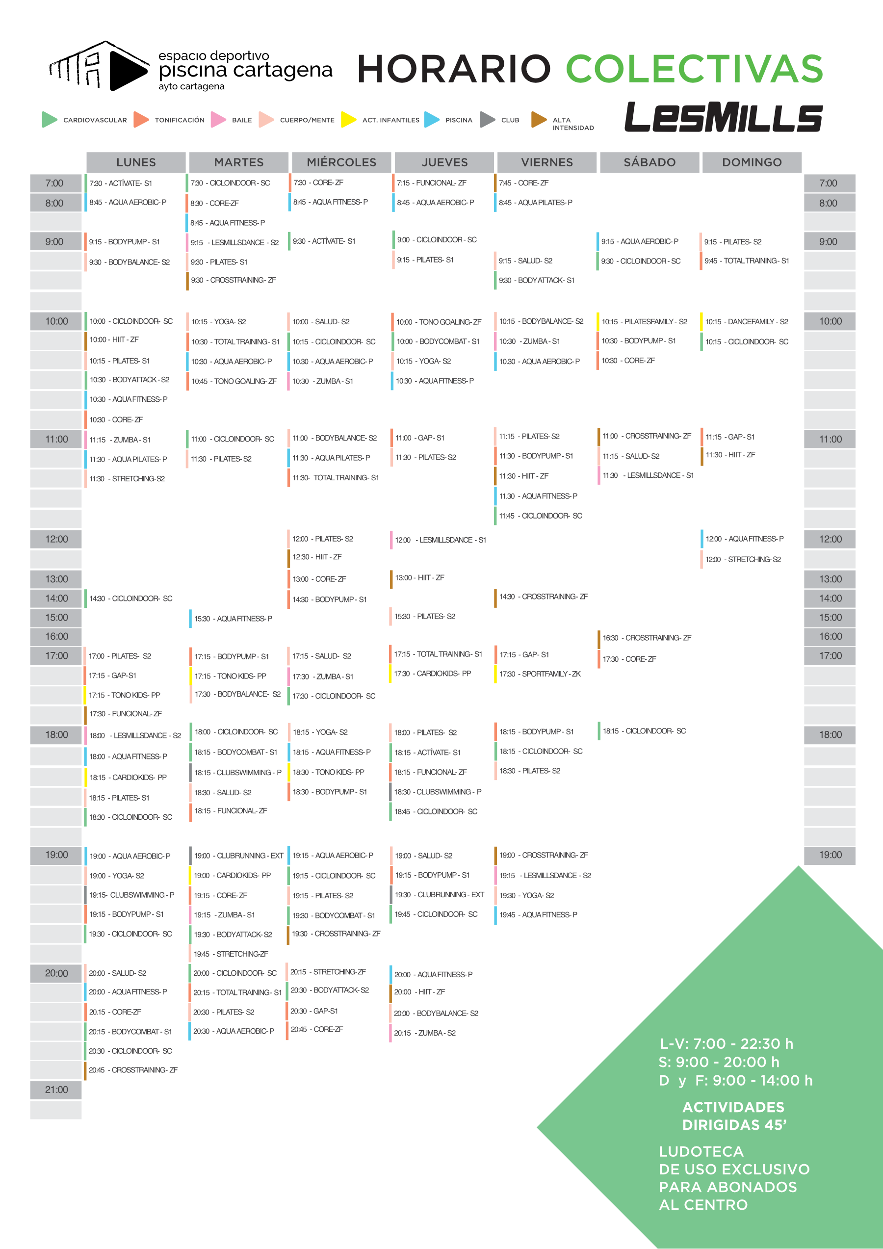 horario de actividades de espacio deportivo piscina cartagena