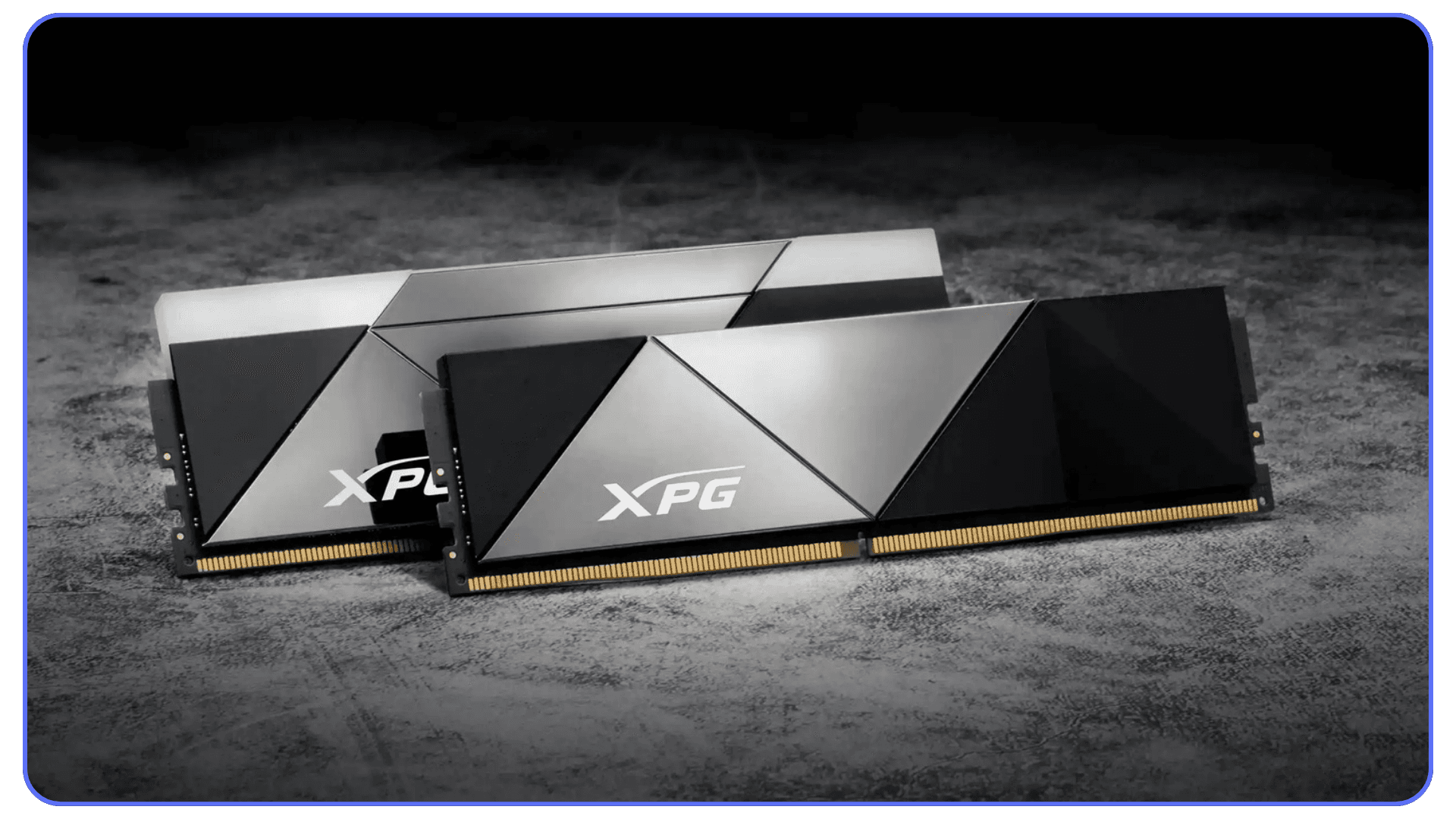 High-performance DDR5 RAM modules arranged on a dark surface