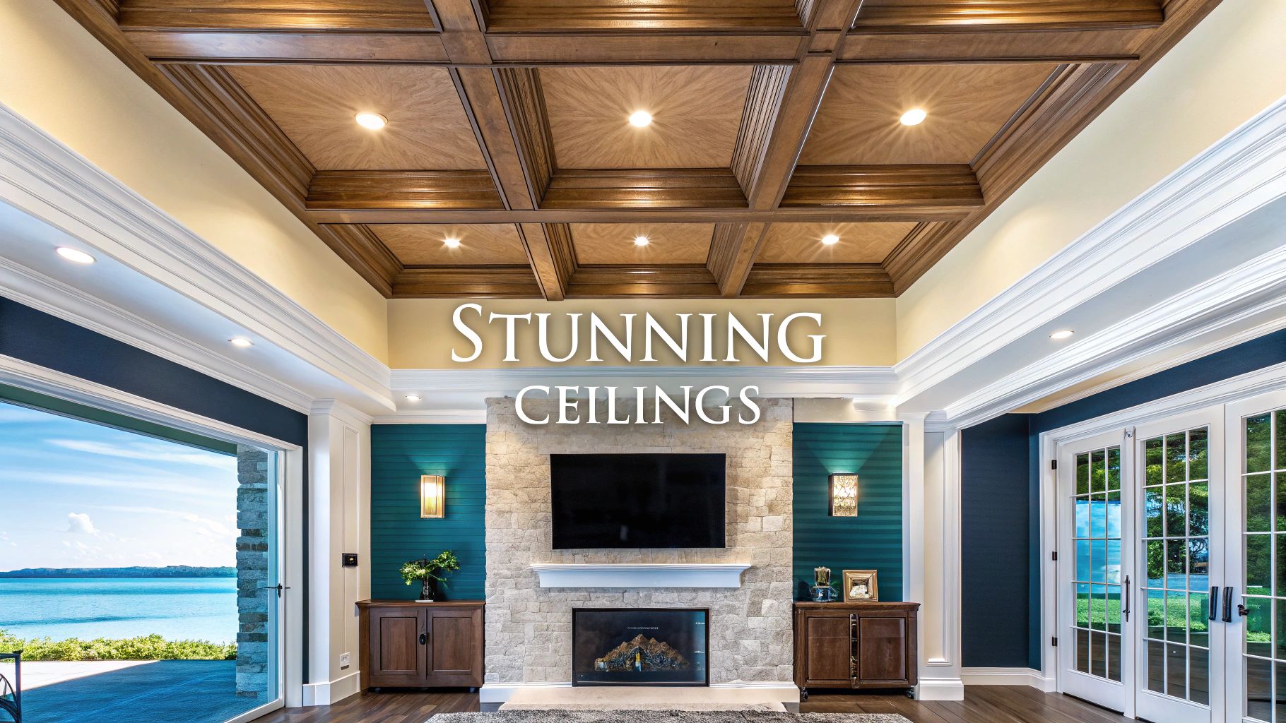 a luxury ceiling in a large open room