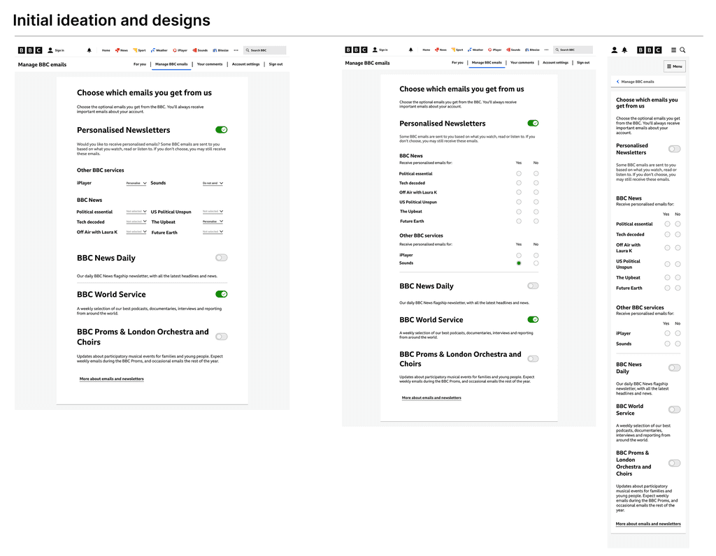 High-fidelity proposal for the new email preferences flow
