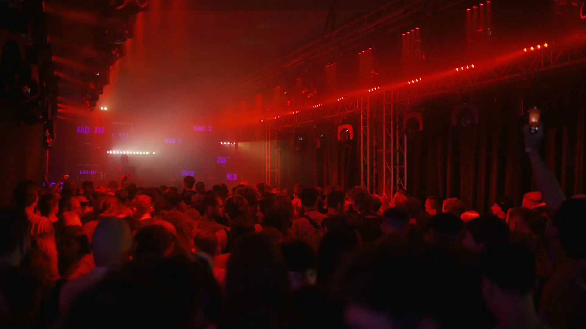 Festival hall bathed in beautiful red light