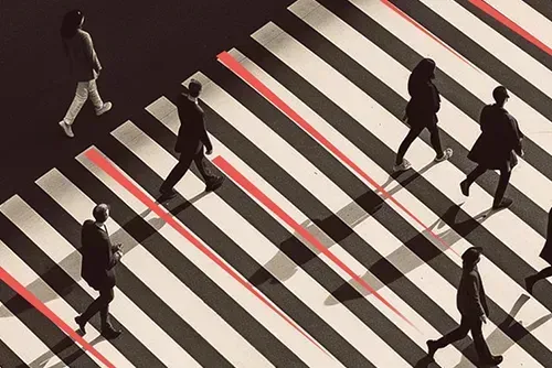 Pedestrians walking at a Crossroad