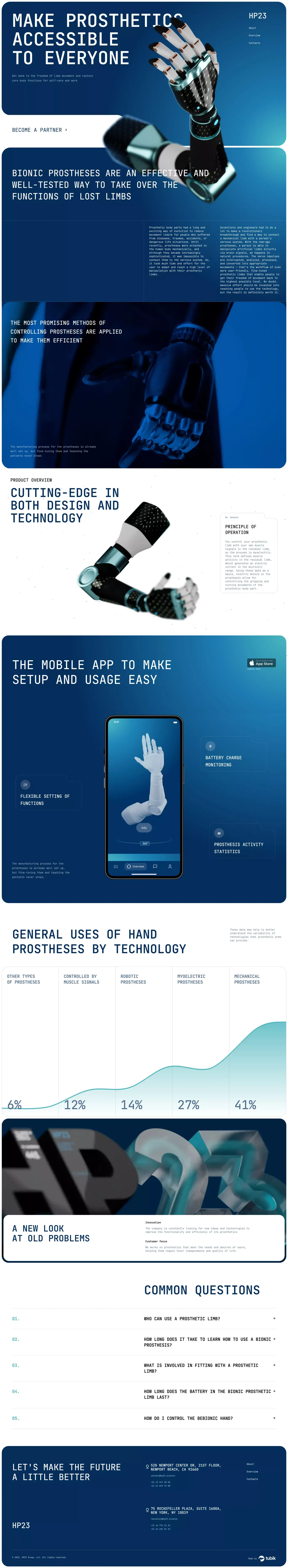 HP23 landing page screenshot showcasing Tech and Medical design