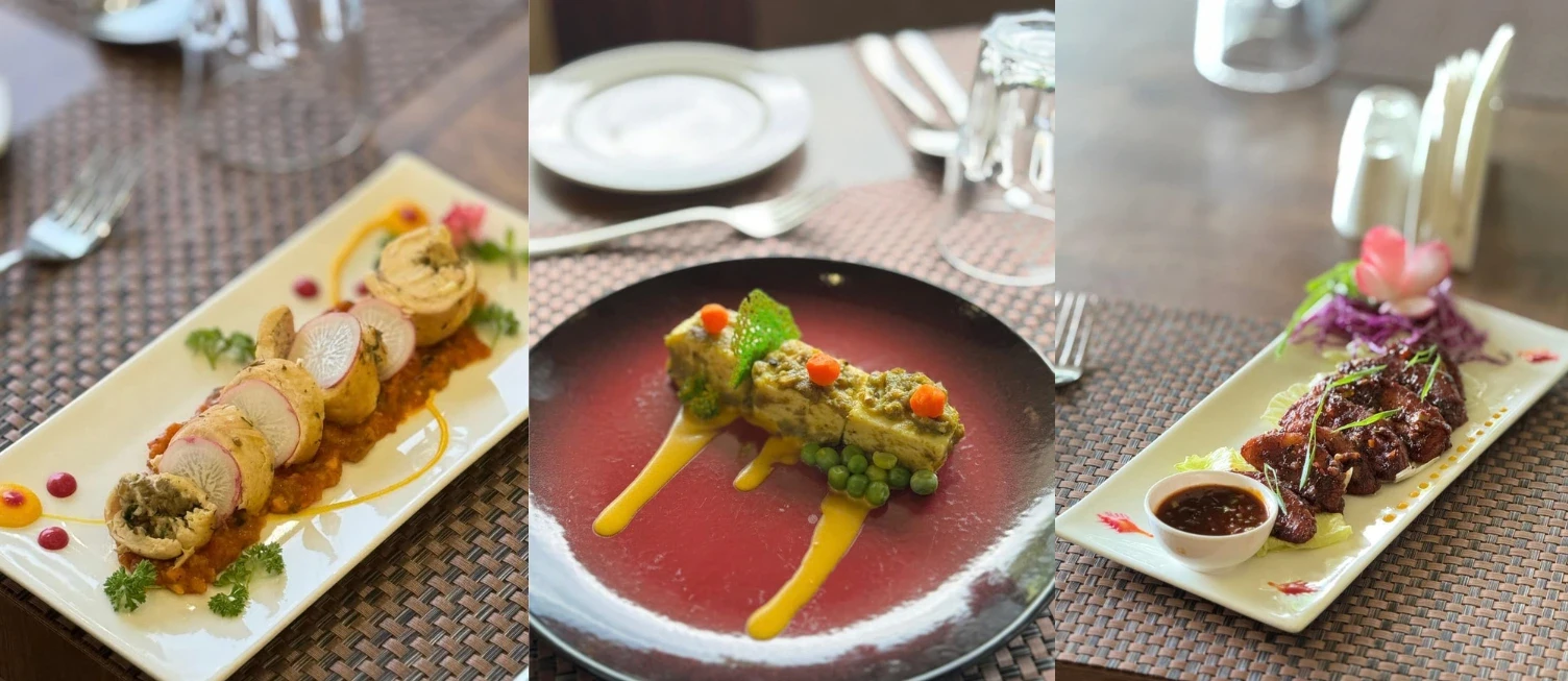 Gourmet multi-cuisine dishes plated elegantly at Belvoir fine dine restaurant Palakkad featuring continental and non-vegetarian specialties