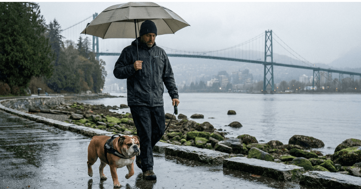 Man walking Vancouver seawall