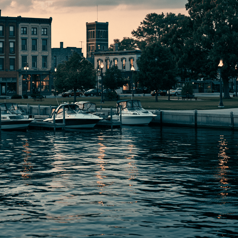Wyandotte Michigan waterfront viewed from the Detroit River