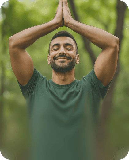 young men doing yoga in the narture