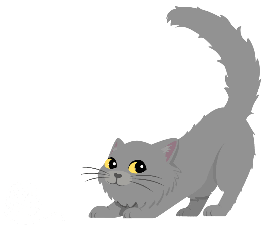 Desenho de um gatinho cinza brincando com uma bola de lã