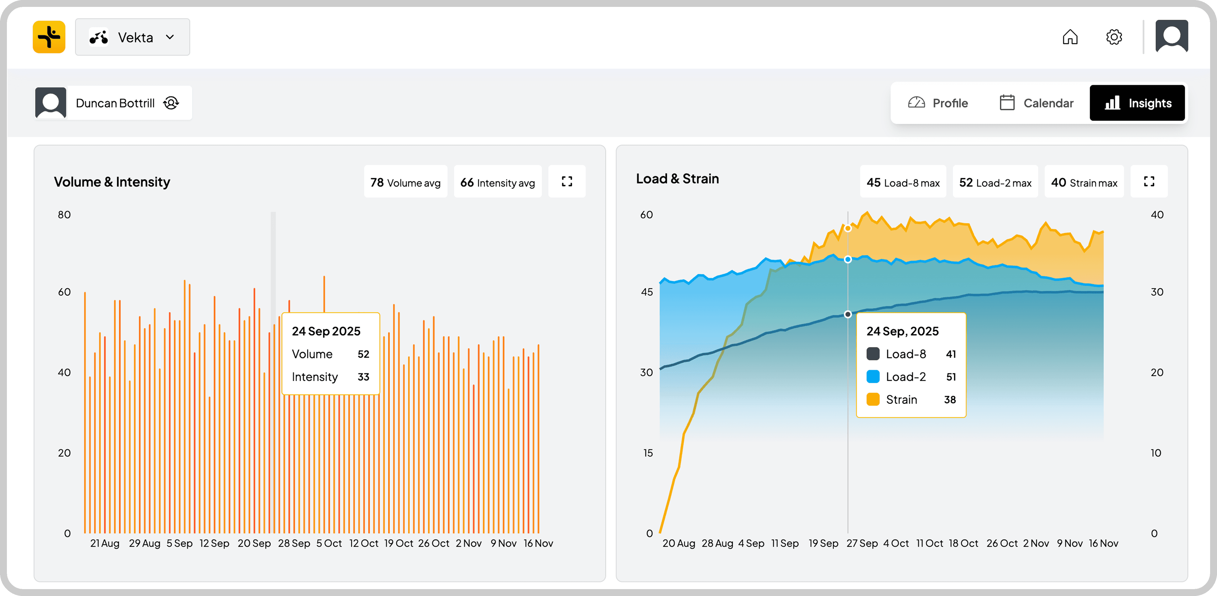 Vekta Volume, Intensity, Load and Strain