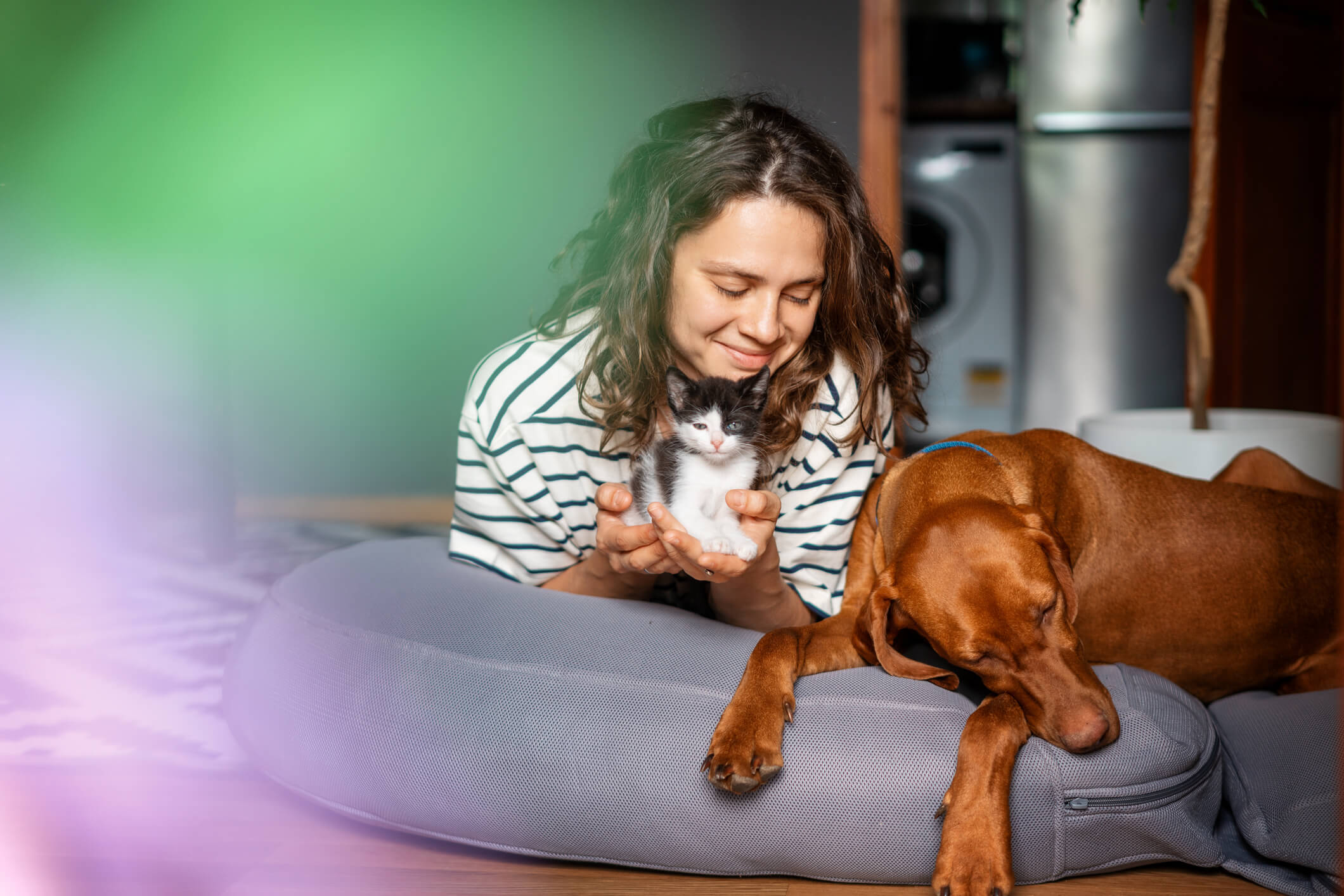 woman with dog and cat