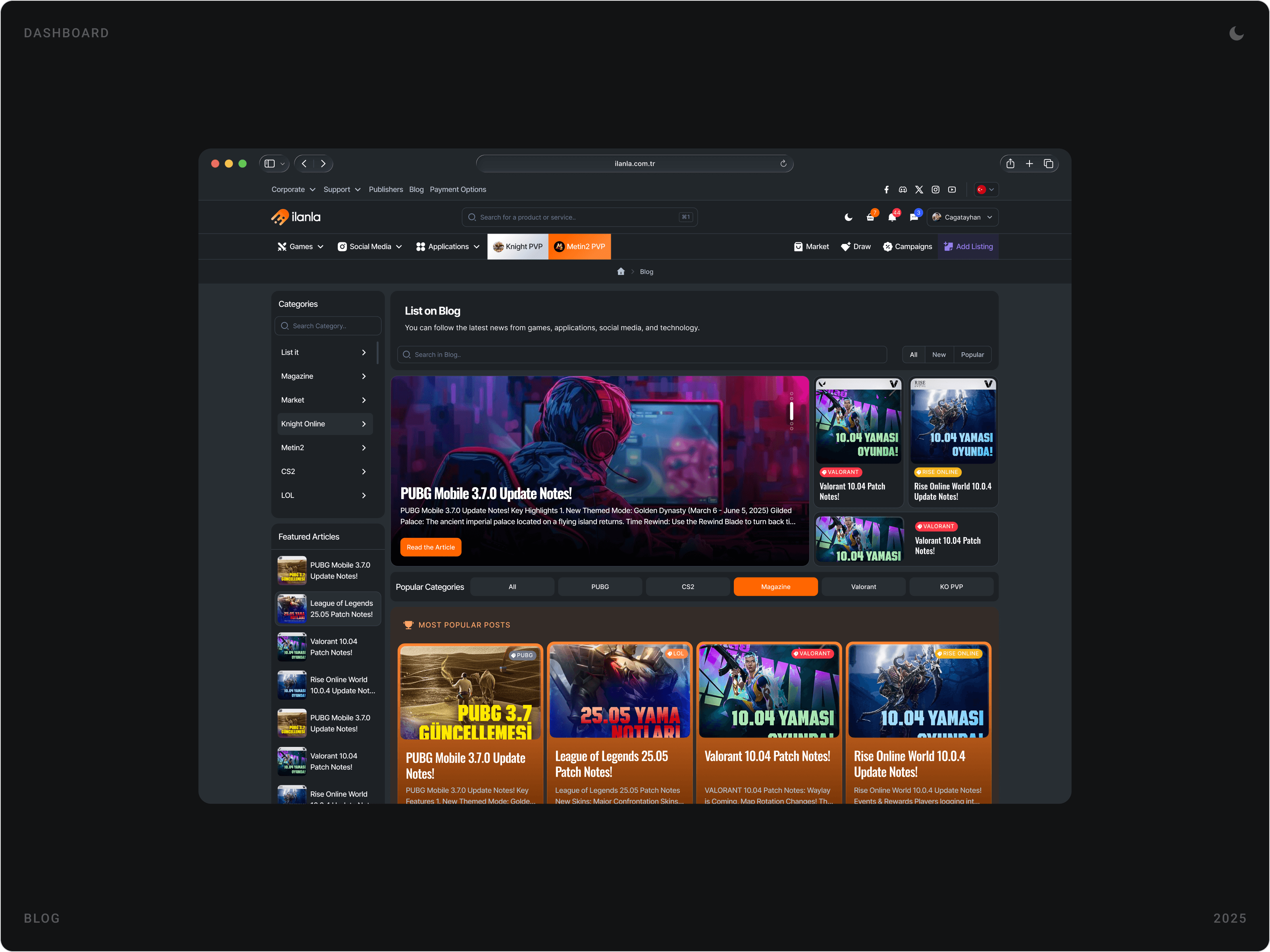 Professional Gaming Marketplace Content Dashboard Design