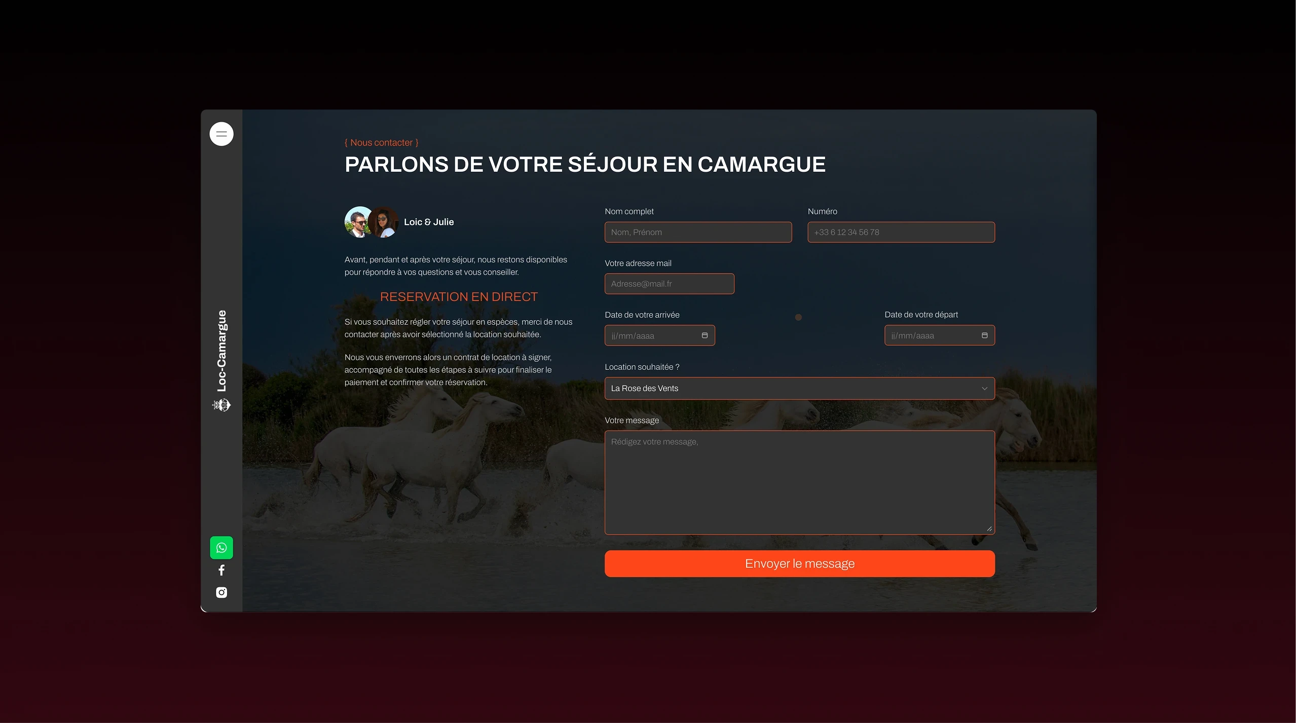 Formulaire de contact avec sélection des dates de séjour