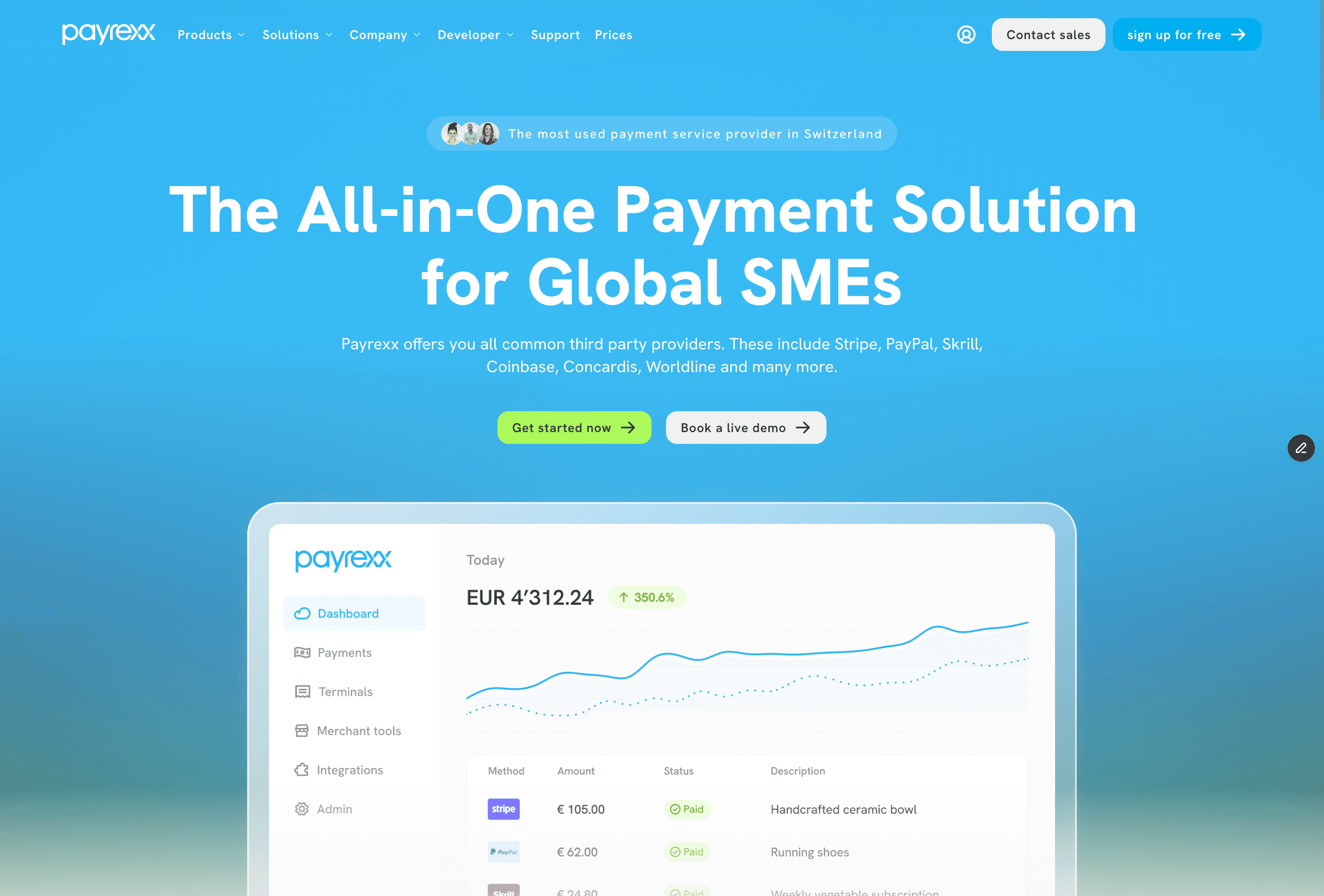 Hero section of Payrexx