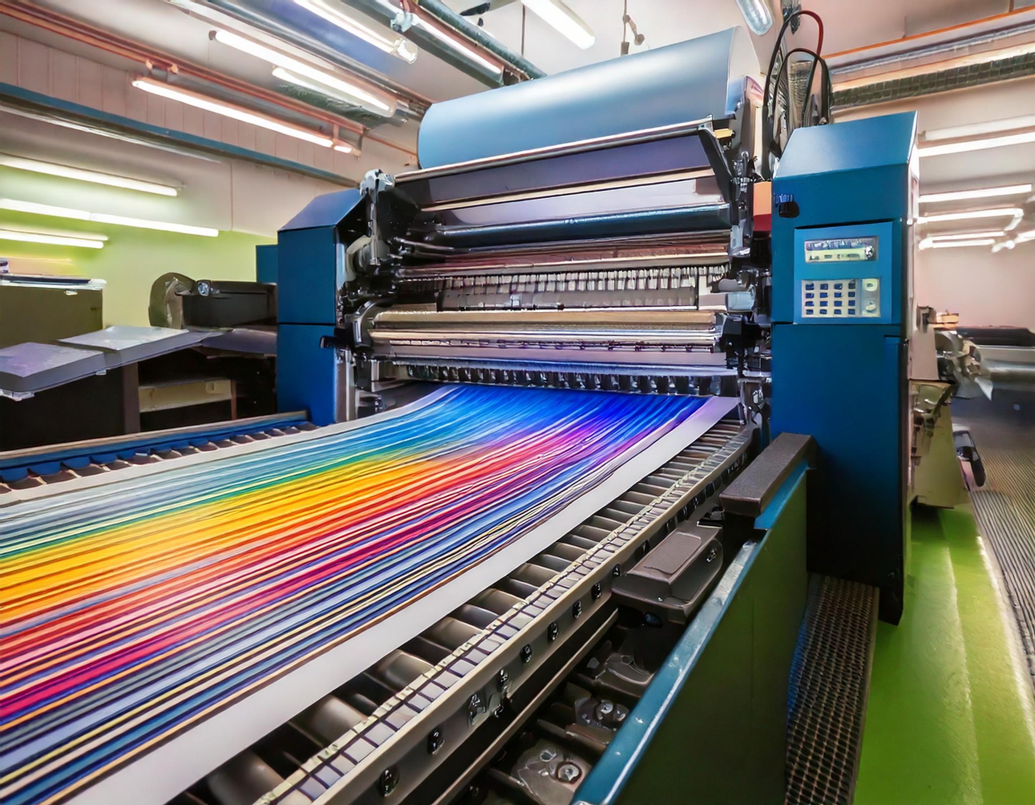 large format printing press printing sheets for a business