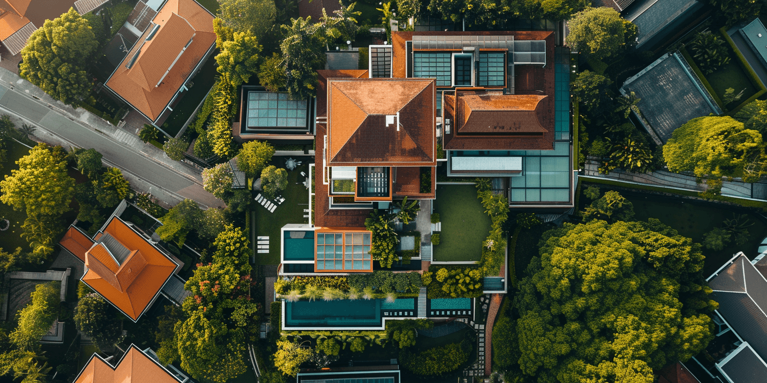 Luxury modern villa from an aerial perspective