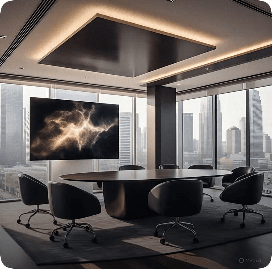 Smart conference room with Everglow LED display and integrated conferencing technology