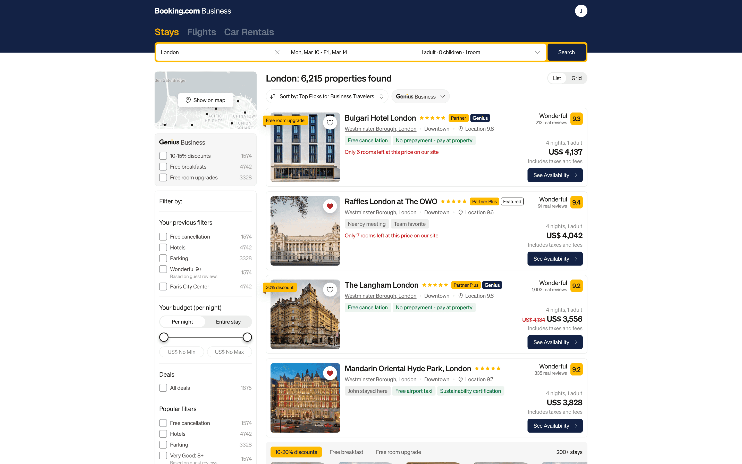 Booking.com Business – Search Results