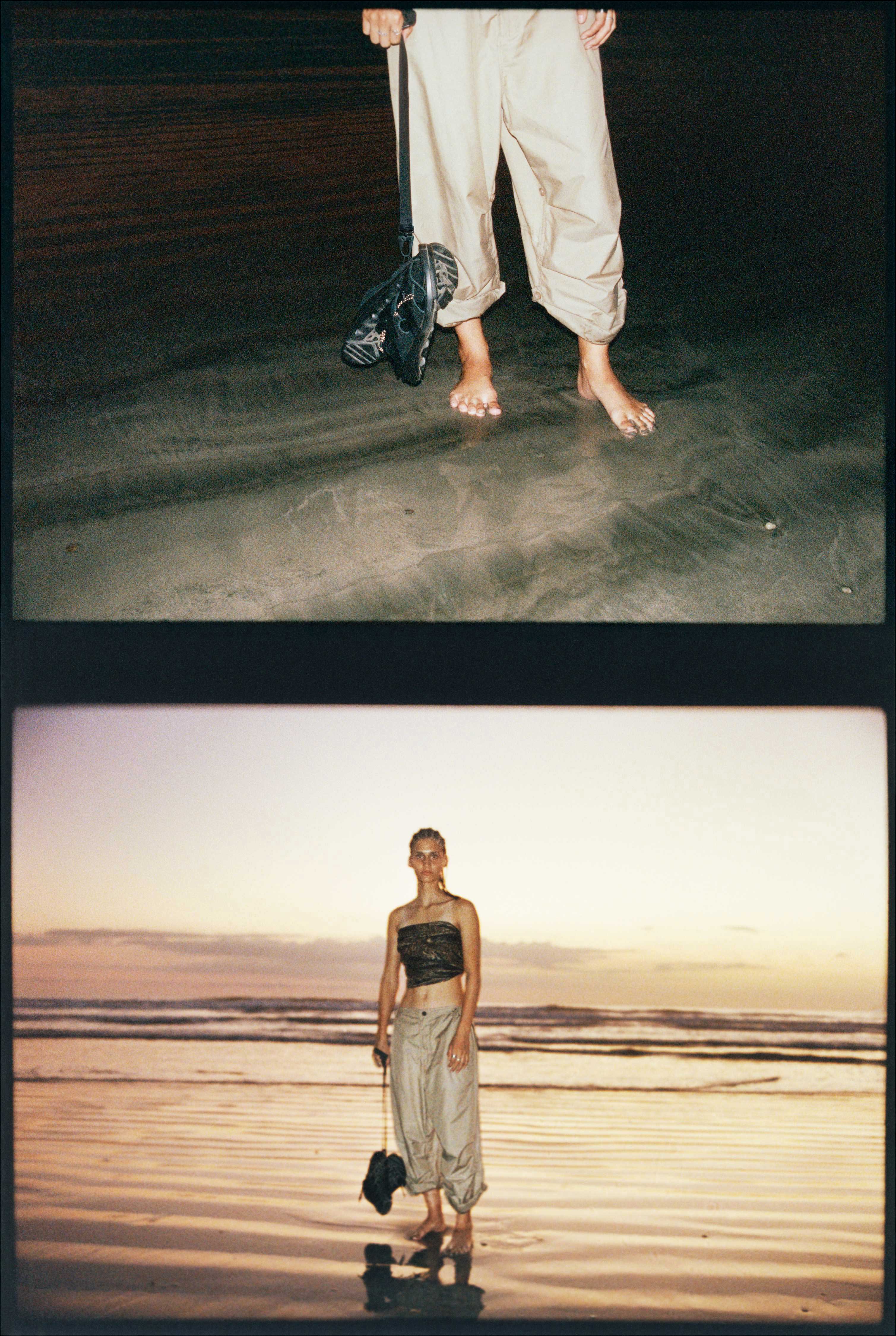 A lone figure stands at the shoreline, their full-body reflection cast across the glistening sand—an image that mirrors Birkenstock 1774’s fusion of timeless heritage with modern elegance.