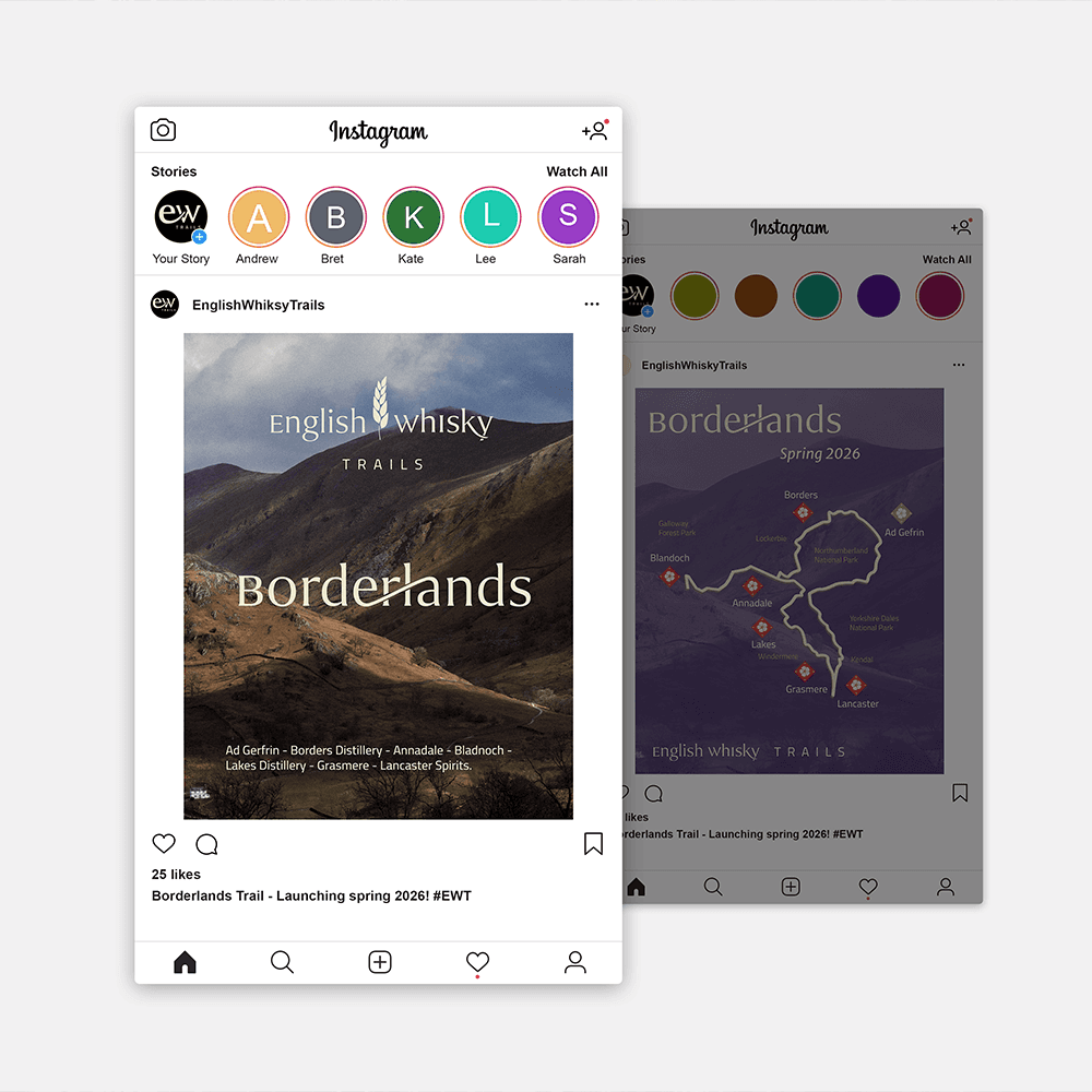 Instagram post mockups of the English Whisky Trails 