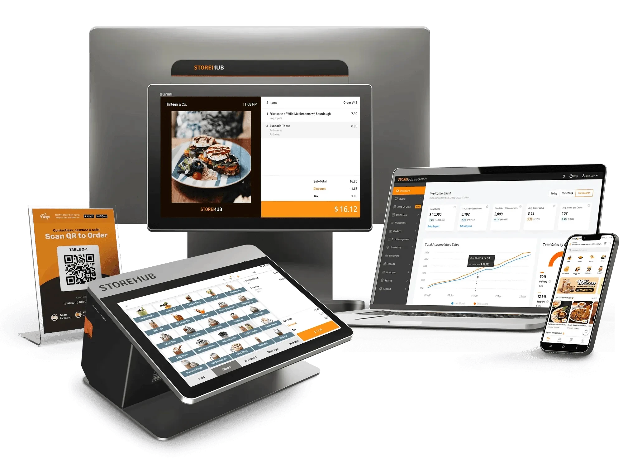 StoreHub cloud POS system with POS terminal and tablet setup for retail and F&B businesses