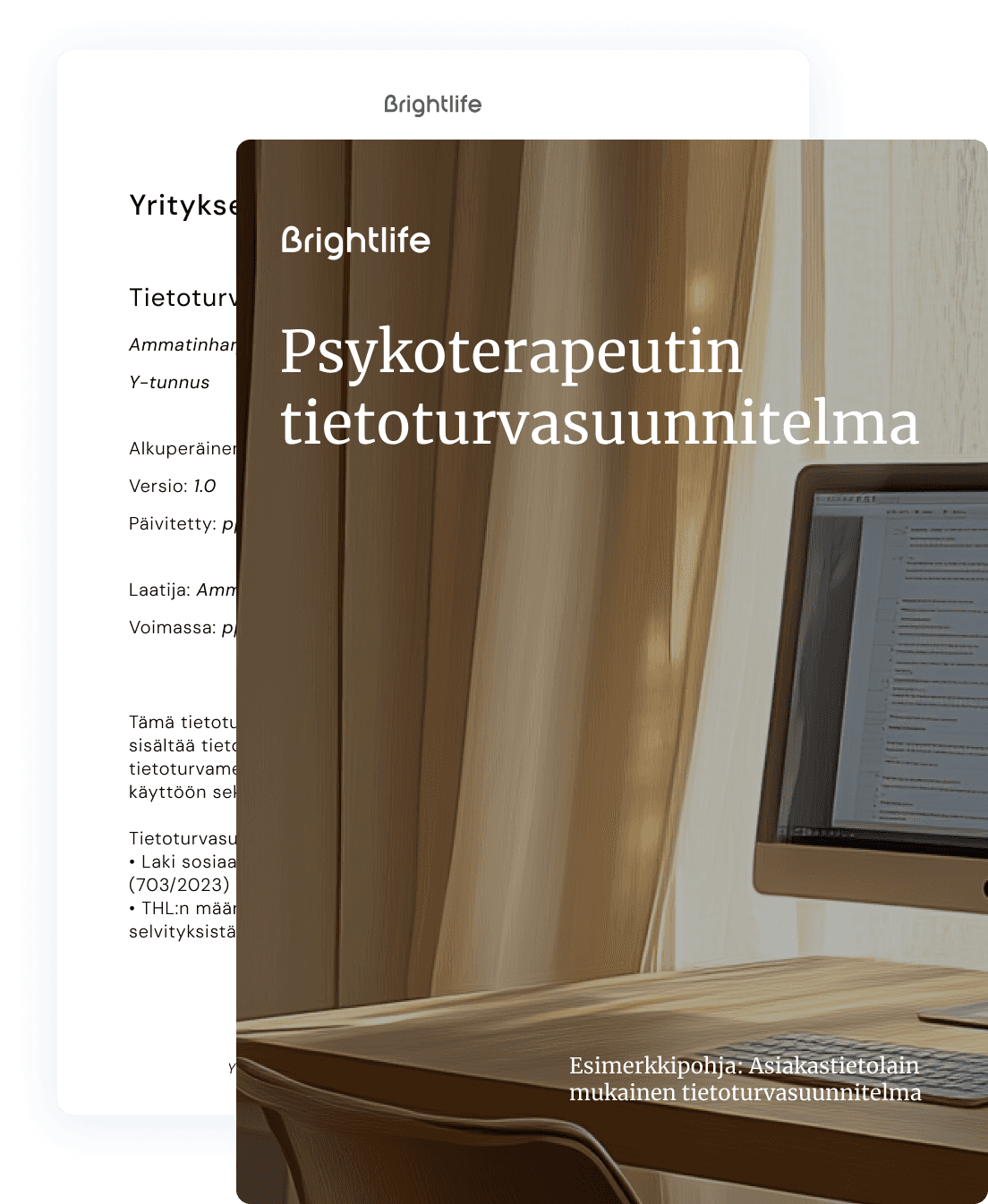 Psykoterapeutin tietoturvasuunnitelma PDF – BrightLife esimerkkirunko asiakastietojen suojaamiseen