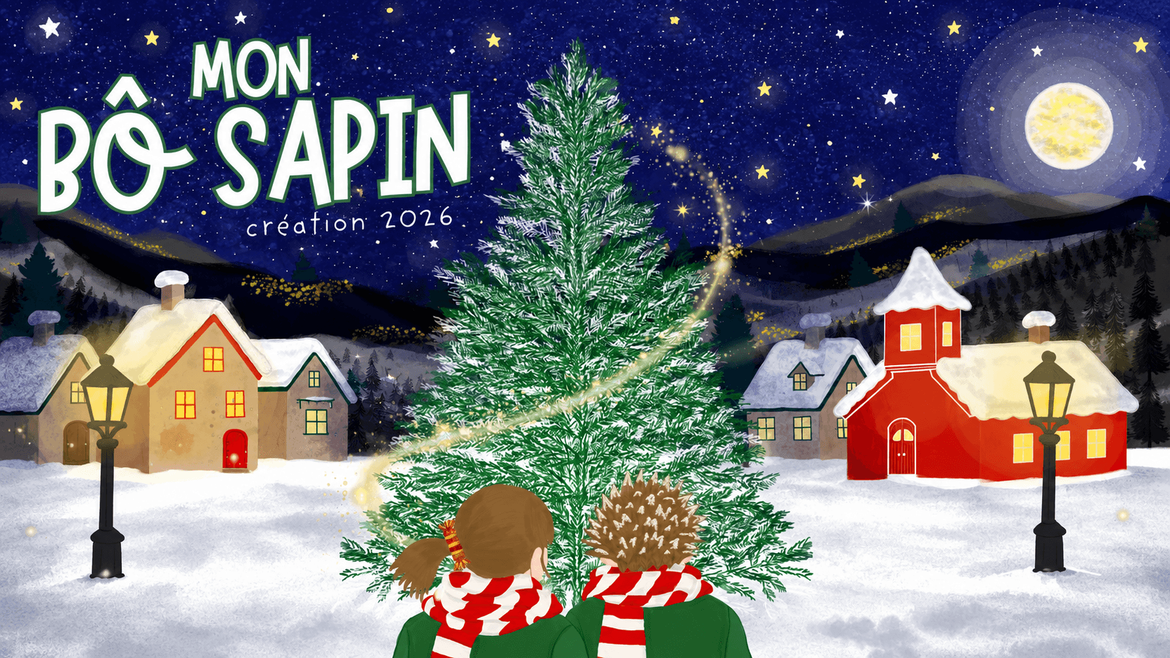 Affiche Mon bô sapin décor d'hiver avec sapin de noel et neige