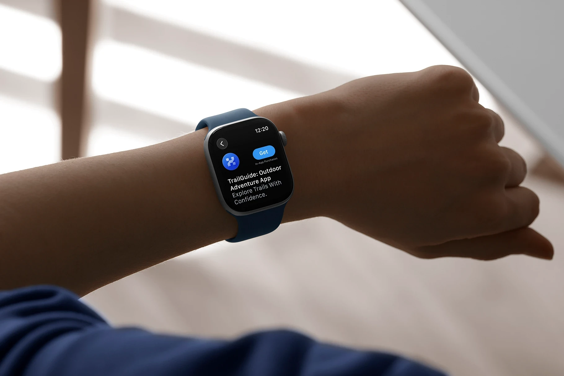 Apple Watch Series 11 in-hand mockup showcasing a messaging app interface with realistic smartwatch proportions and details.