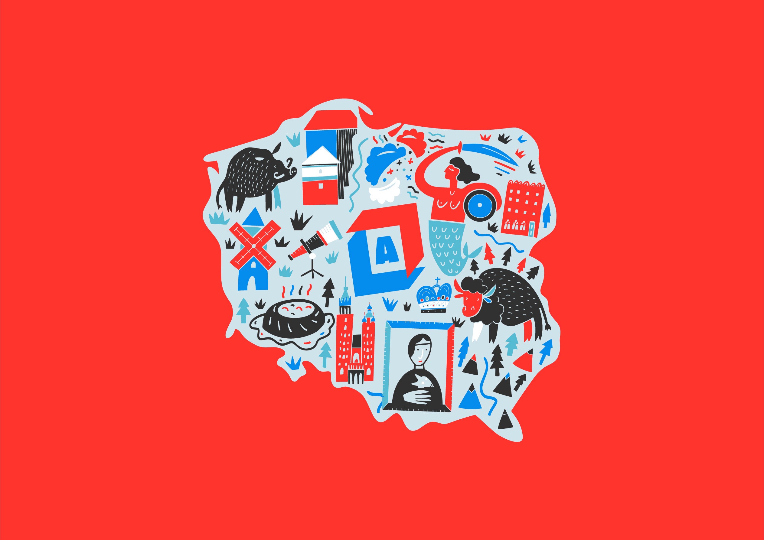 immagini iconiche della Polonia e logo A-Cube