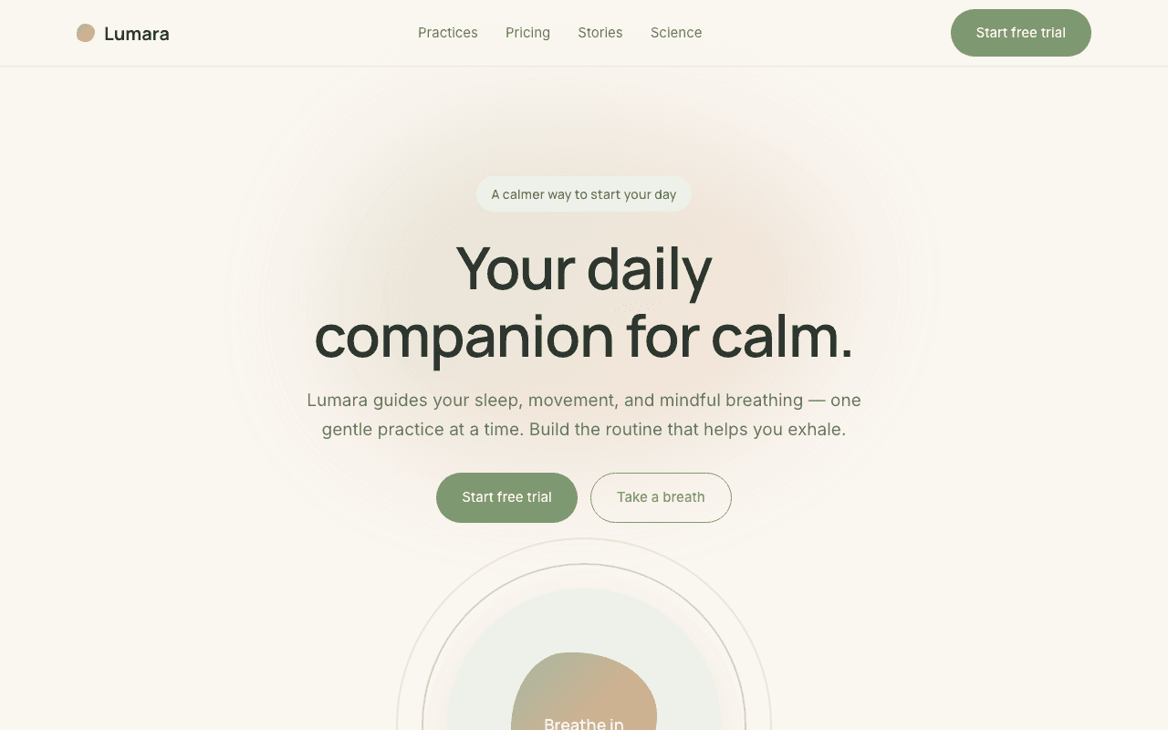 Lumara landing page preview