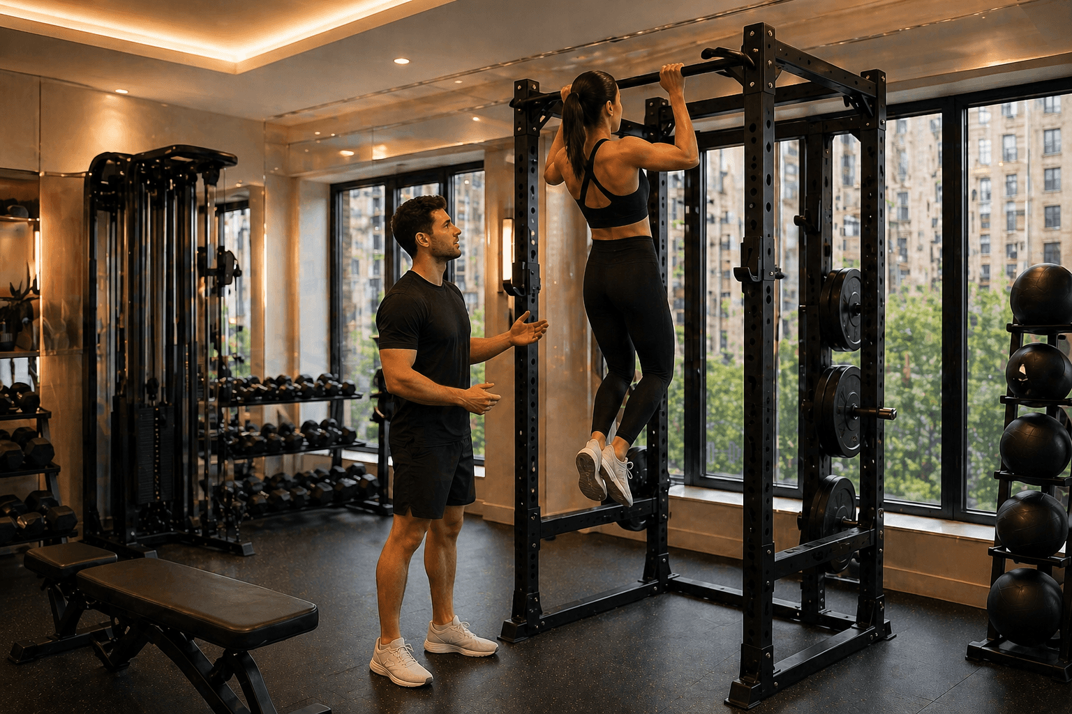 Pregnant women with her Ten Fld Personal trainer doing exercise on a stability ball