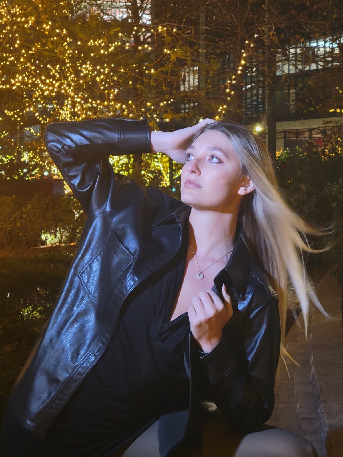 Model wearing Kartikart white jade necklace