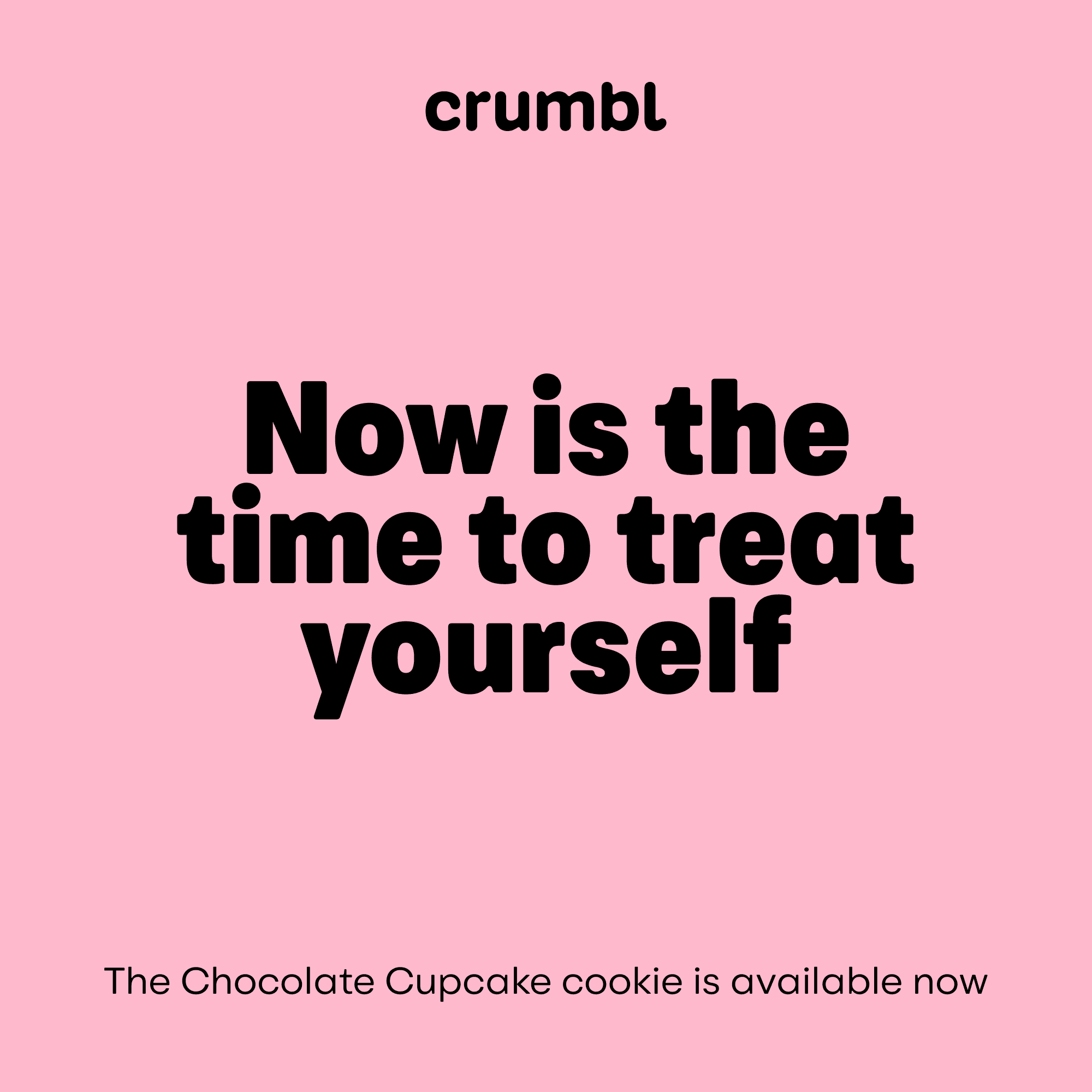 A square pink social media post advertising Crumbl cookies.