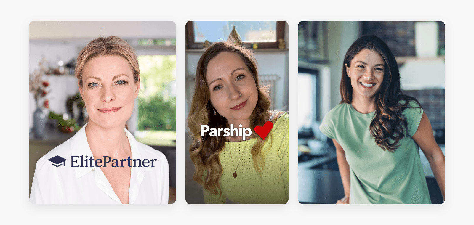ElitePartner, Parship and eharmony creatives side by side